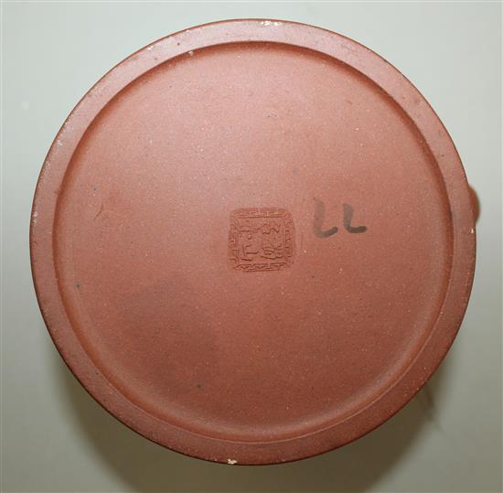 A Chinese Yixing enamelled pottery teapot and cover, second half 19th century, height 14cm excl. handle